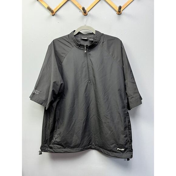 Ping Collection Windbreaker Mens Size Medium Short Sleeve 1/4 Zip Black Pockets - Picture 1 of 9